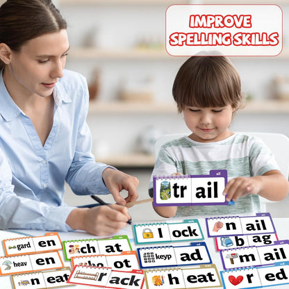 chiazllta 48 Word Family Build Book Spell Read and Rhyme Flip Activity Books ABC Vocabulary Flashcards Learn to Read Games Phonics Flashcards Kindergarten Sight Words Learning Activities for Kids