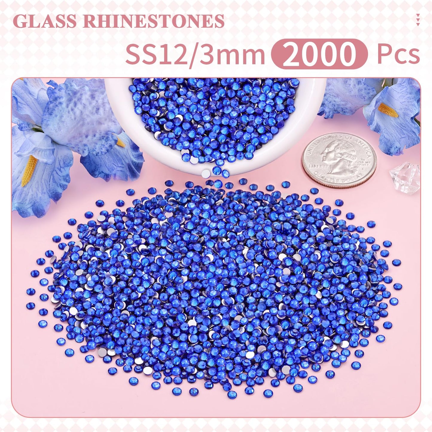 5000PCS SS6/2mm Glass Crystal Rhinestones (Clear), Bedazzling Flatback Rhinestones for Crafting DIY Crafts Nail Art Makeup Decoration, Gems Diamond Charms for Tumbler Shoes Clothing Mug