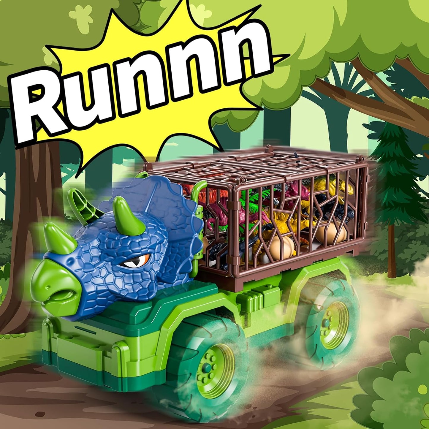 Dinosaur Truck for Kids 2-4, Dinosaur Action Figure Toys for Toddler 3-5 with 8 Dinosaur Figures, Play Mat, Egg, Tree, T-Rex Transport Car Carrier Birthday Gifts Toys for Boys 2 3 4 5 6 Year Old