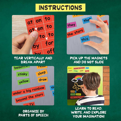 632 Kids Word Play Fridge Magnets – Big .75" Tall Color-Coded Tiles - Practice Reading, Sentence Building, Writing, Poetry, and Creativity with Magnetic Words