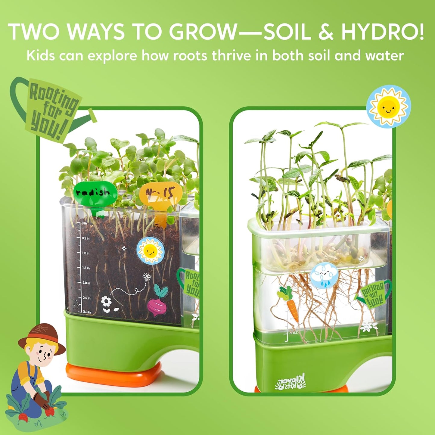 JOVA Klever Kits 2-in-1 Root Viewer & Planting Science Kit for Kids – STEM Learning Gifts for Kids Aged 6+, Soil & Hydro Observation Kit Birthday Toys Gifts for Boys and Girls