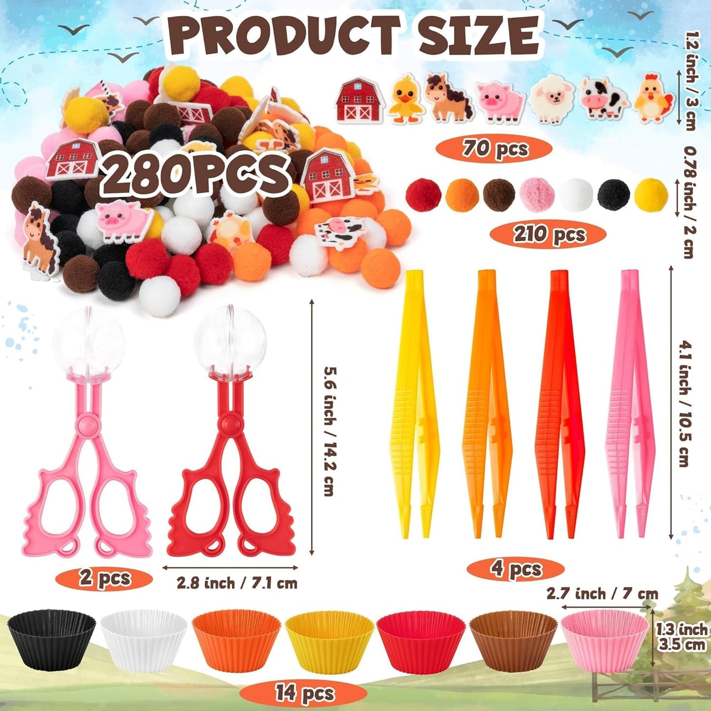 EZdhuawuse Summer Sensory Bin Fillers - 268P Fine Motor Toy Counting Sorting Set for Kid Birthday Easter Gift, Felt Phrases Heart Colorful Pom Poms Cup Clip for Preschool Education Activities