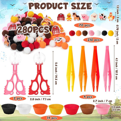 EZdhuawuse Summer Sensory Bin Fillers - 268P Fine Motor Toy Counting Sorting Set for Kid Birthday Easter Gift, Felt Phrases Heart Colorful Pom Poms Cup Clip for Preschool Education Activities