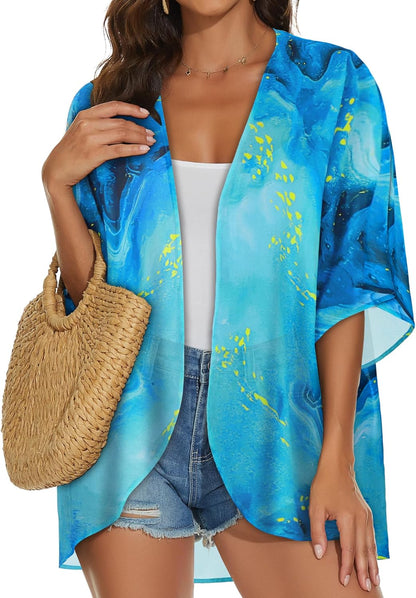 Womens Kimono Cardigans Beach Cover ups Swimwear Puff Sleeve Loose Casual Summer Tops 2026