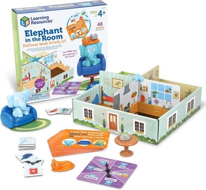 Learning Resources Elephant in the Room Positional Word Activity Set - Toddler Board Games, Language and Critical Thinking Skills, Sentence Building, Language Development, Gifts for Boys and Girls