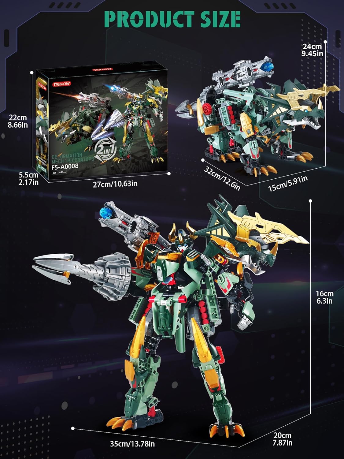 TIALLOW Pterodactyl Robot 2 in 1 Building Toy Sets, Dinosaurs Mech Transforming Building Block Model, Mecha Action Figures Pterosaur Building Kits, for Boys, Adult Age 8-12 (Pterodactyl)