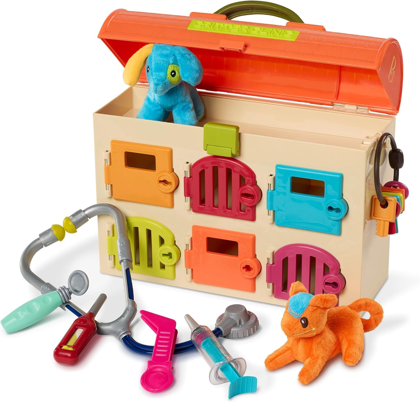 B. toys – Critter Clinic Vet Set – Pretend Play Animal Hospital Toy for Toddlers & Kids – 14 Pieces Pet Care Set with Tools & Plush Toys – 2+ Years