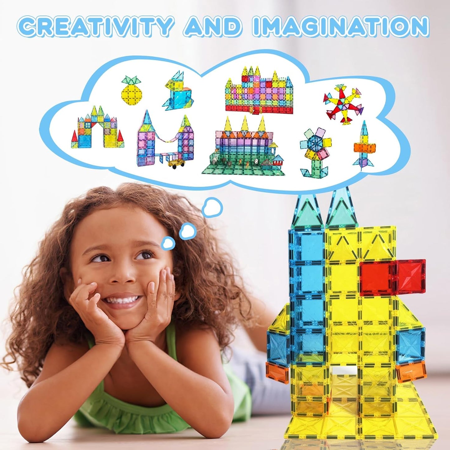 Paaxido Magnetic Tiles, 130PCS Magnetic Blocks Set with 2 Cars, 4D Diamond Magnet Building Blocks, STEM Preschool Educational Magnet Toys Gift for Kids, Boys and Girls 3 4 5 6 7 8+ Year Old