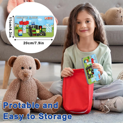 QOUBAI 45PCS Mini Magnetic Blocks Travel Toys, Magnet Building Cubes Tiles Set with Portable Iron Case, Learning Activities Gifts for Kids Toddlers Boys & Girls Ages 3-8 (Construction)