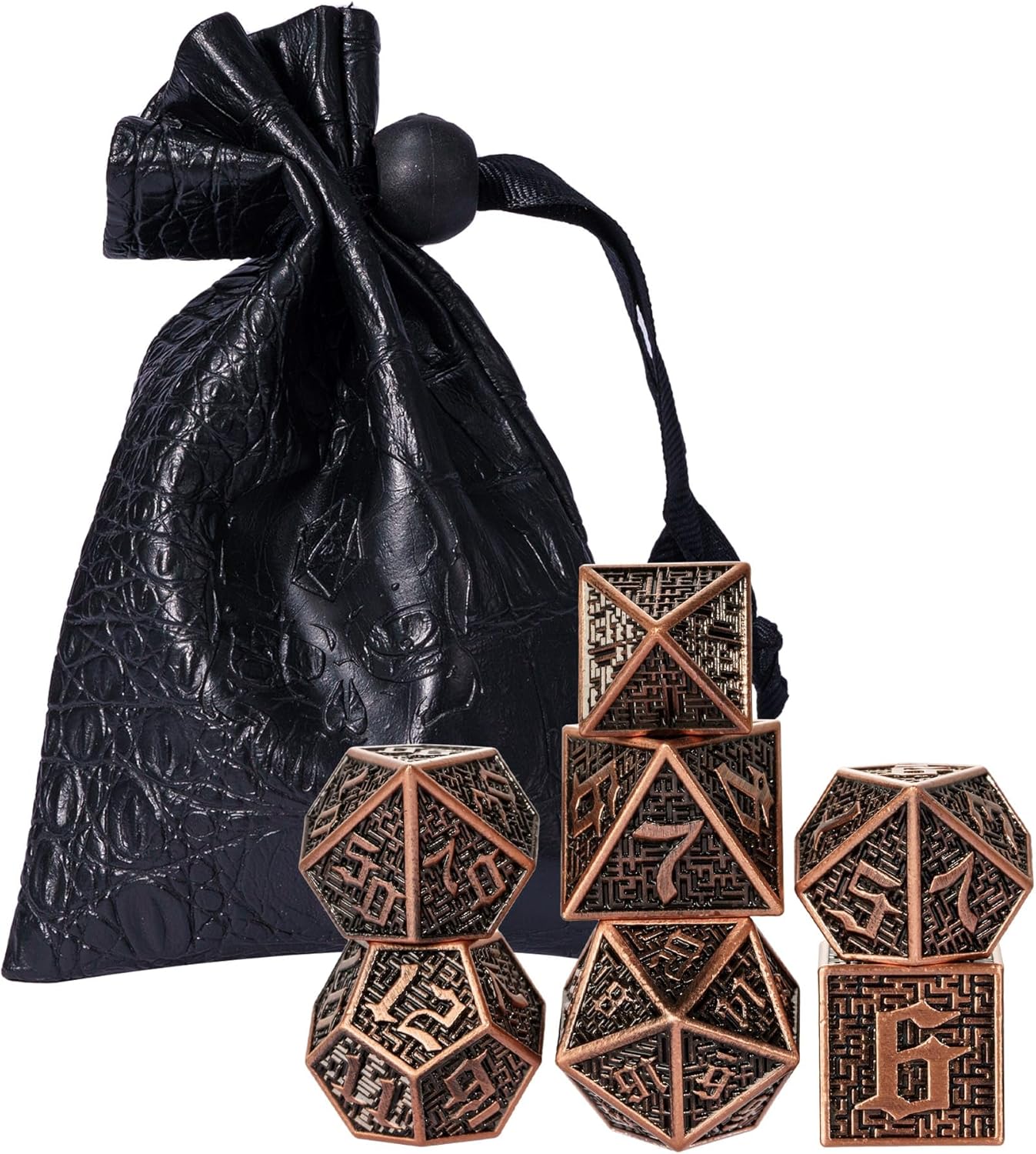 UDIXI Steampunk Metal Dice Set, 7 Die Polyhedral DND Dice Set for D&D Role Playing Game and Math Teaching (Ancient Copper)