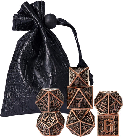 UDIXI Steampunk Metal Dice Set, 7 Die Polyhedral DND Dice Set for D&D Role Playing Game and Math Teaching (Ancient Copper)