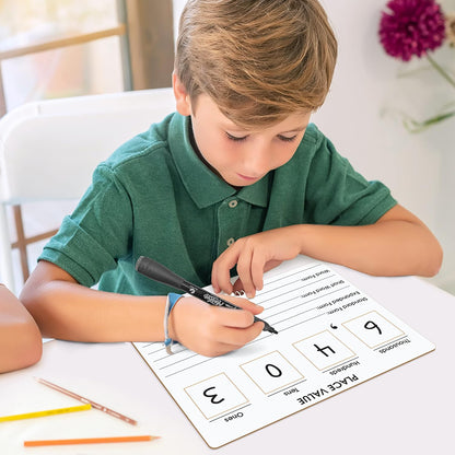 2 Pack Place Value Board 9" x 12" Double Sided Dry Erase Boards for Kids for Teaching Place Values from Billions to Decimal Numbers Math Manipulative Lapboard for Home School and Classroom