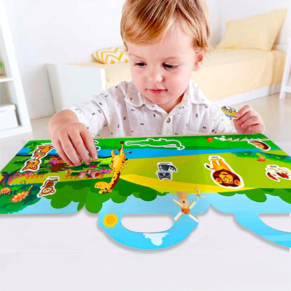 RUSON Reusable Sticker Book for Kids, 2 Sets Educational Learning Toys Travel Stickers Activity Books for Toddler Girls Boys Age 3+ Birthday Gifts - Vehicle & Dinosaur
