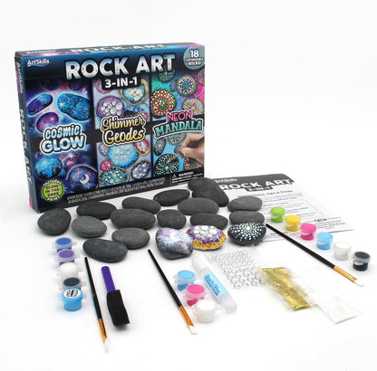 ArtSkills Rock Painting Kit - 18 Rocks - Geode, Mandala & Glow in the Dark Rock Painting, Arts and Crafts for Kids