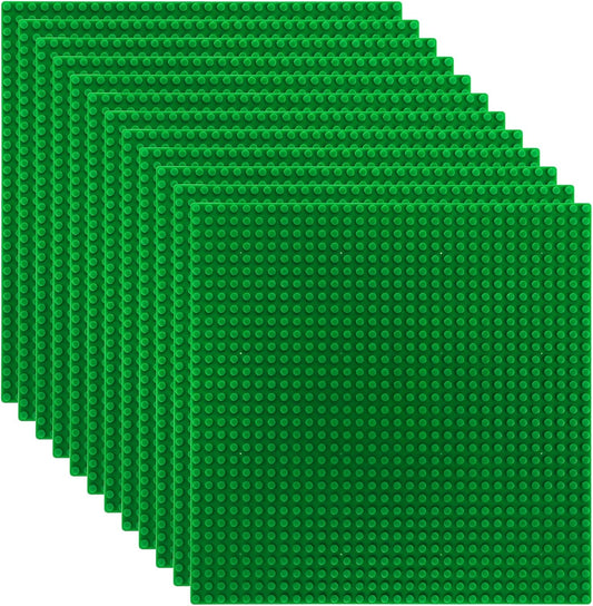ZEAYEA 12 Pack Classic Baseplates, Building Base Plates Compatible with Most Standard Building Bricks, 10" x 10" Stackable Bases, Green