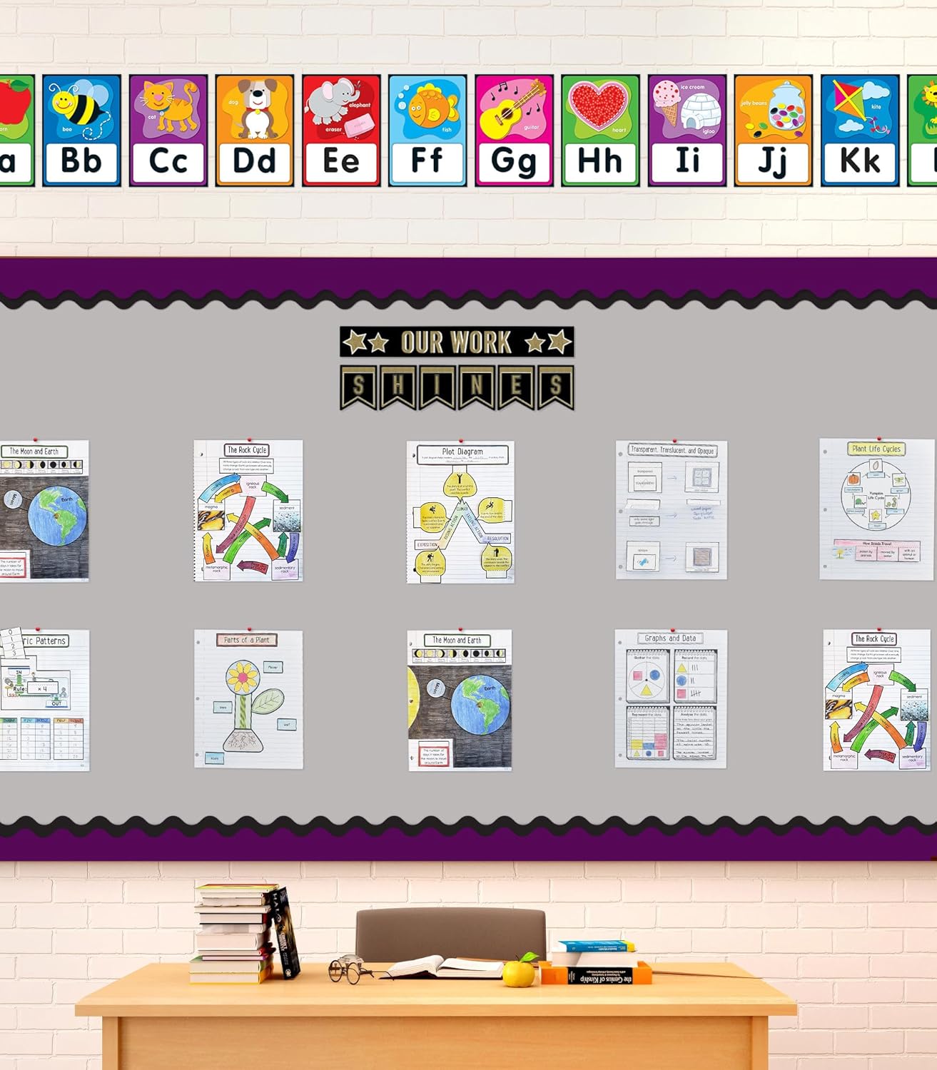Carson Dellosa Education 26 pc Set of ABC Bulletin Board Decorations aids early learning with bright alphabet visuals and sight word images that help toddlers build strong foundational sound skills.