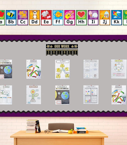 Carson Dellosa Education 26 pc Set of ABC Bulletin Board Decorations aids early learning with bright alphabet visuals and sight word images that help toddlers build strong foundational sound skills.