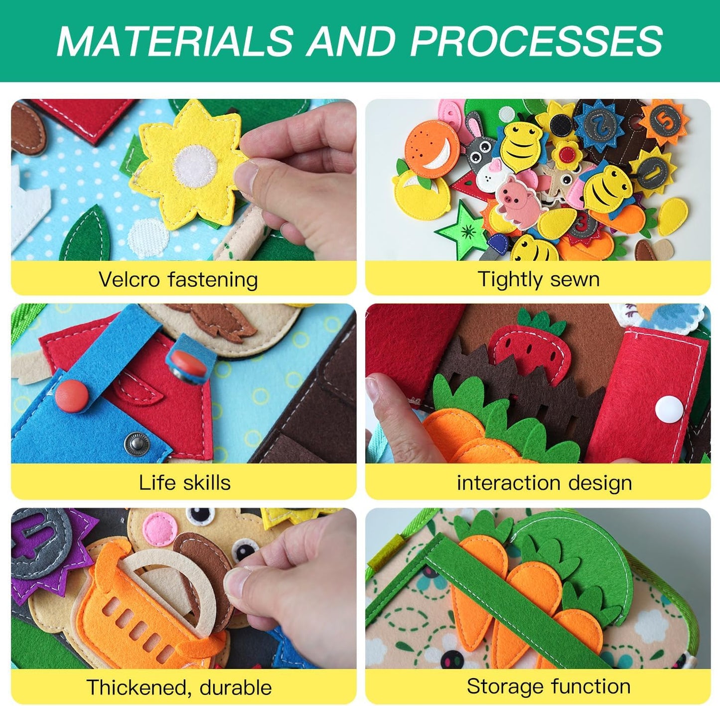 Montessori Busy Book, Suitable for Toddlers Aged 1-3, Felt Sensory Activity Book, Children's Travel Toy, Quiet Book Busy Board, Birthday Gift for Boys and Girls