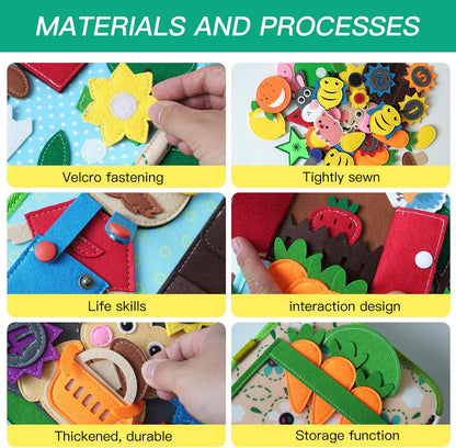 Montessori Busy Book, Suitable for Toddlers Aged 1-3, Felt Sensory Activity Book, Children's Travel Toy, Quiet Book Busy Board, Birthday Gift for Boys and Girls