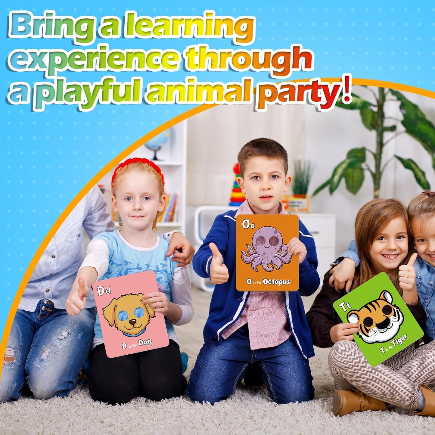 Aizweb Alphabet Flash Cards,Giant Animal Flash Cards for Toddlers 1-3,Alphabet Learning Toys Lowercase Uppercase Letter Learning Game ABC for Kids Ages 3-5 Classroom Preschool Kindergarten