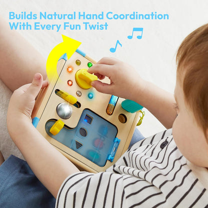 lalalark JOVA Electronic Busy Board – Montessori Learning Toddler Toy with 15 LED Light & 9 Sounds, 5 Switches & Plugs, Travel Toys Sensory Activity Board for 1 2 3 Years Old Boy & Girl Birthday Gift