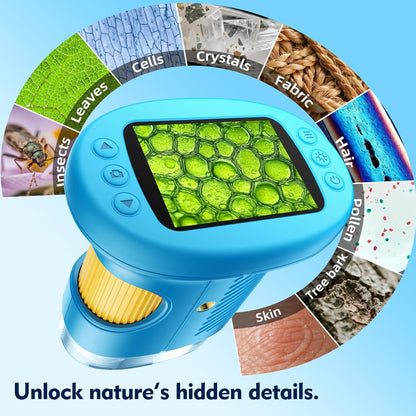 Odatay 4K 1000X Digital Microscope for Kids with Long Distance Viewing & 2.4" Screen, Portable Handheld Edu Toys for Kids Age 3-12 Exploring Bugs Plants at Home Classroom & Outdoor Travel, Yellow