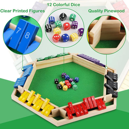 Shut The Box Game Wooden, 1-6 Players Dice Board Game for Adults and Kids, 10 Numbers Math Games - Educational and Entertaining, Classic Table Flip Blocks for Family Game Night