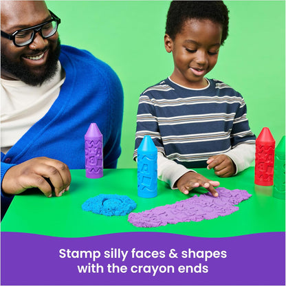 Kinetic Sand, Stamp N' Roll Crayon Multi-Pack with 12 oz Purple, Green, Blue & Red Play Sand, Toddler Toys, Arts and Crafts Kids Toys for Girls & Boys Ages 3 and up