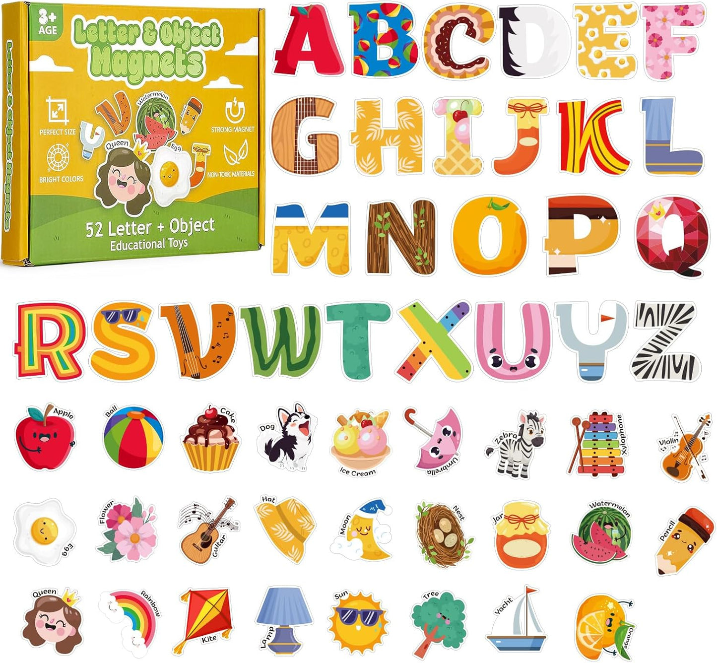 Thboxes 26 A-Z Objects Fridge Magnets for Toddlers,Large Size Colorful Refrigerator Magnets Magnetic Toys Cute Kids Learning Toys Preschool Educational Gifts for Kids Toddlers 3-5