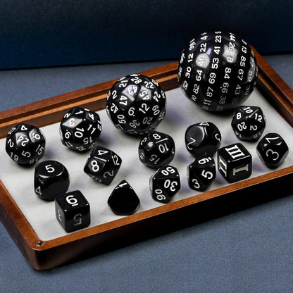 15 Pieces Complete Polyhedral DND Dice Set D3-D100 Spherical D&D Dice Set with Dragon Eye Dice Bag, D100 Dice for RPG Table Games(Black w/Purple Numbers)