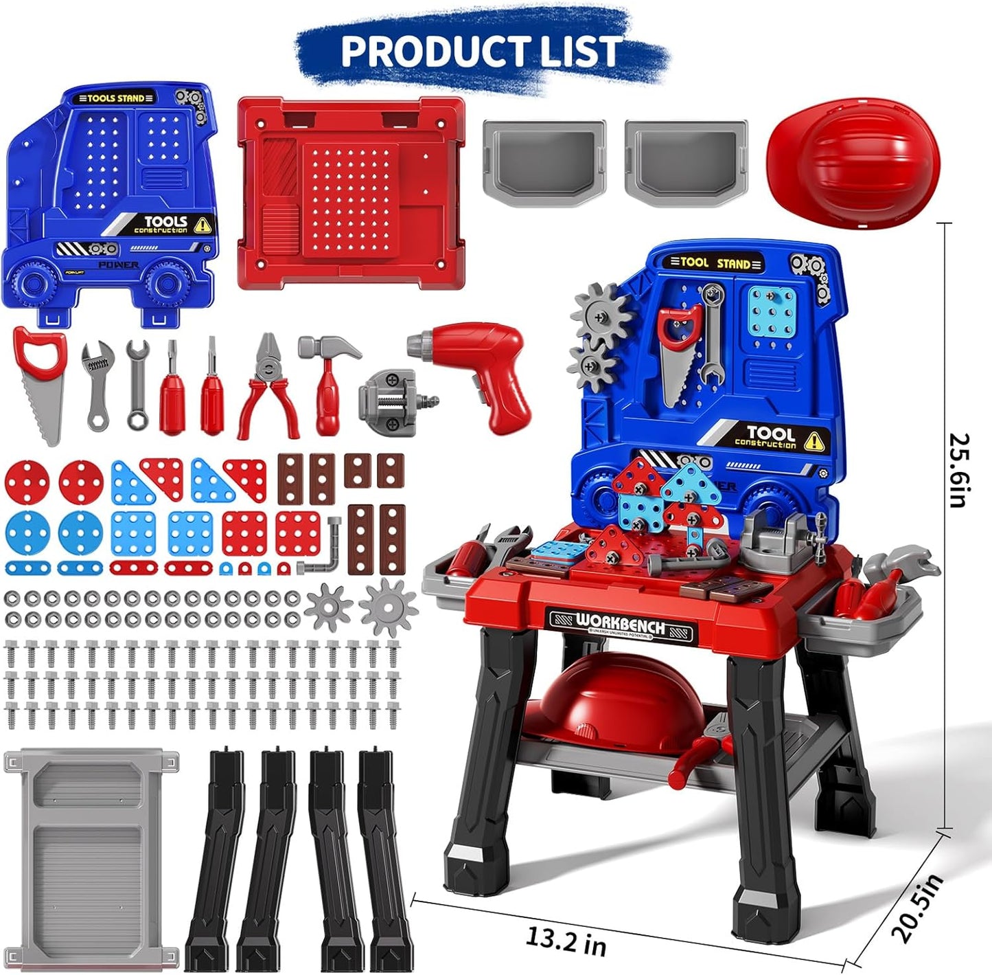 Kids Tools Bench, Tool Box Playset with Screw and Electric Drill Toy, Pretend Play Construction Toys Work Bench for Toddlers 3-5 Years Old, Birthday for Boys Ages 3 4 5 6 7 8