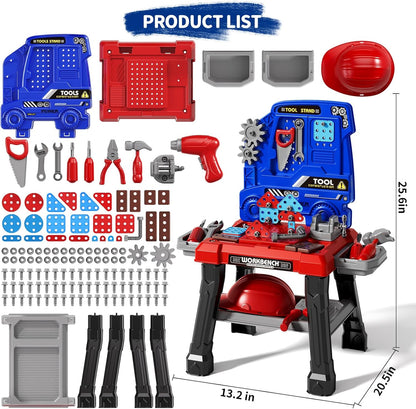 Kids Tools Bench, Tool Box Playset with Screw and Electric Drill Toy, Pretend Play Construction Toys Work Bench for Toddlers 3-5 Years Old, Birthday for Boys Ages 3 4 5 6 7 8