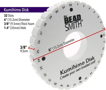 The Beadsmith Round Kumihimo Disk, 6 inch Diameter, 3/8” Thick Dense Foam, Jewelry Tools for Braiding, 1 disks