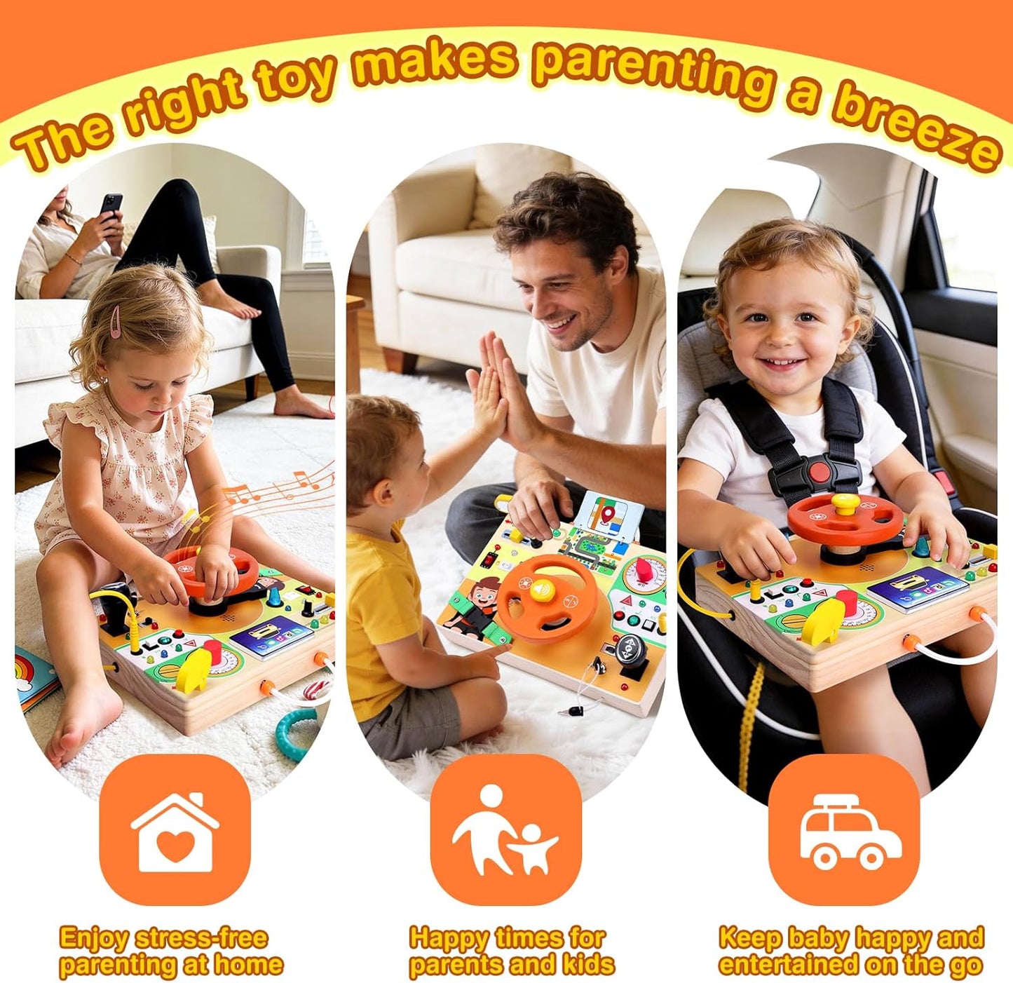 Grarain Busy Board for Toddlers - Montessori Educational Toy for 1-3 Year Old Boys & Girls | Travel-Friendly Sensory Learning Activity | Ideal for Kids with Autism(Clocks Busy Board)
