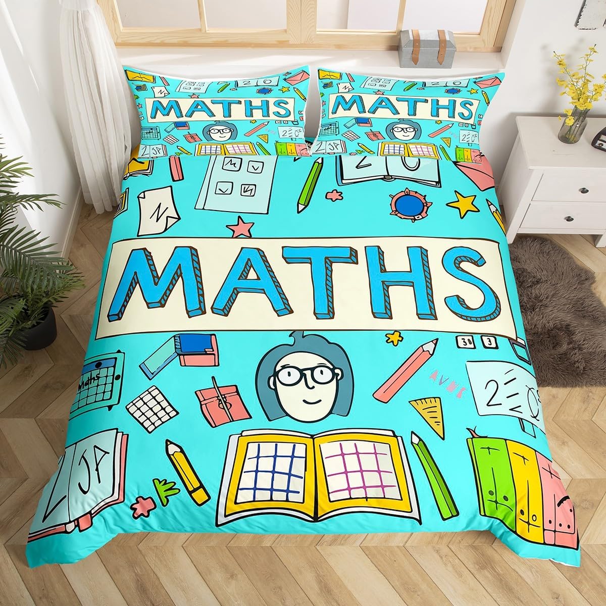 Erosebridal Science Theme Bedding Set Queen Size for Boys Girls Chemistry Periodic Table Print Duvet Cover Chemical Subject Theme Comforter Cover Teens Kids Math Science Atyle Bedspread Cover 3 Pcs