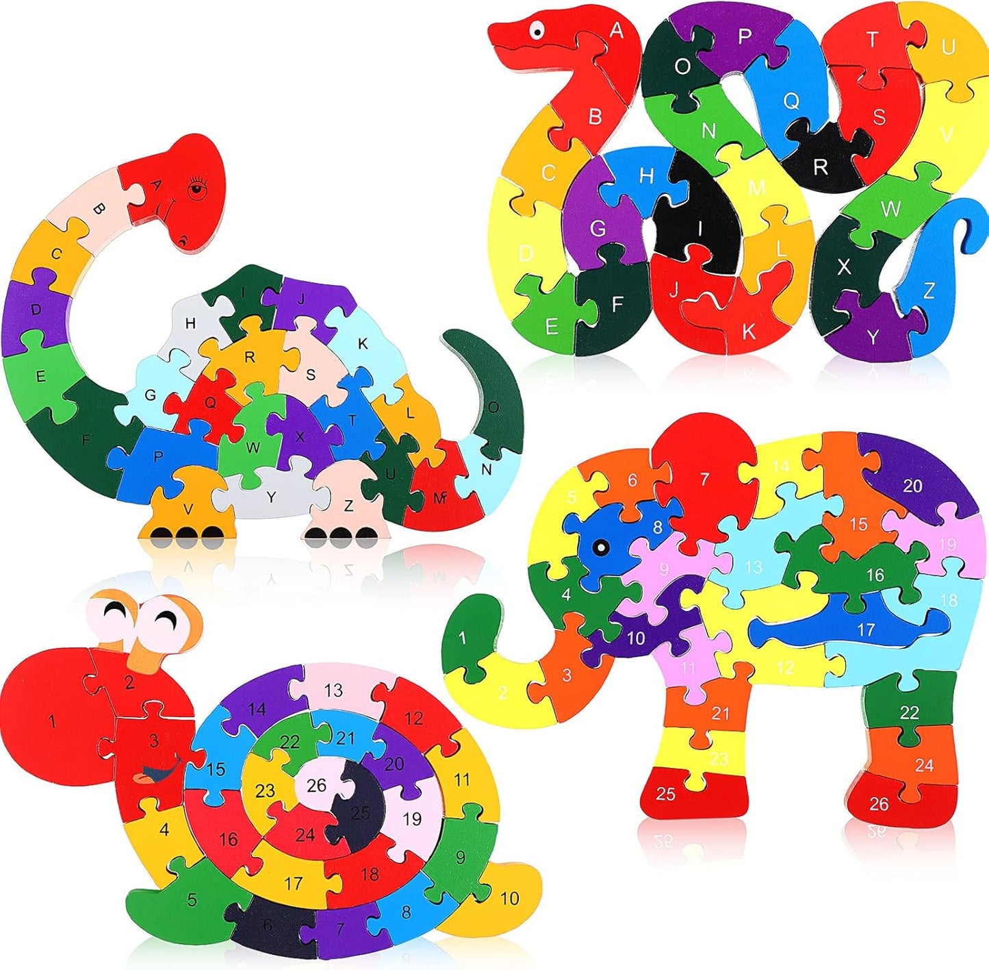 Yunsailing 4 Pcs Alphabet Jigsaw Puzzle Wooden Blocks Toys Alphabet Educational Toddler Puzzle Toys for Preschool Learning Party Favor Gift Learning (Snake, Snail, Duck, Leopard)