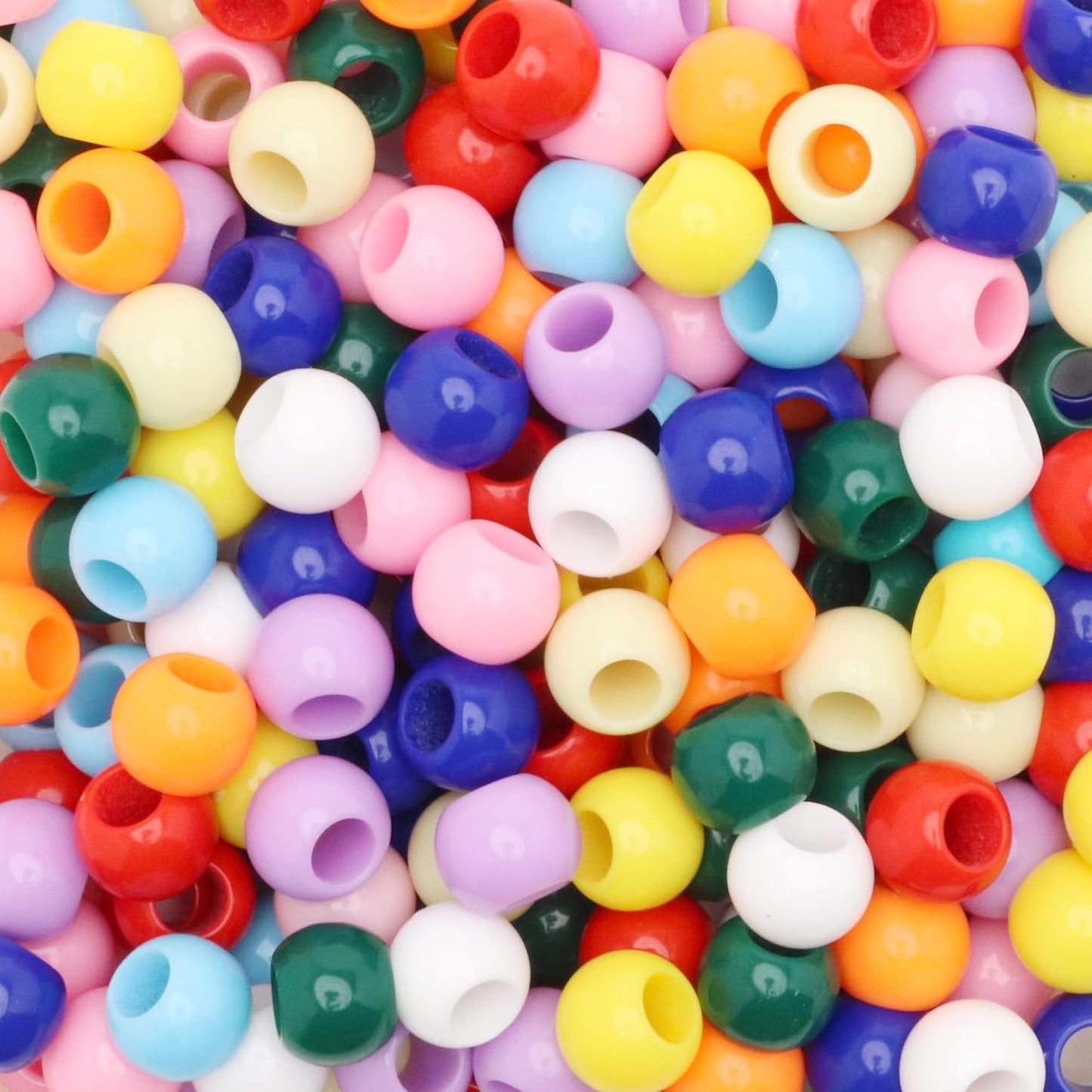 300 Acrylic Large Hole Beads for Crafts and for Hair 10mm x 12mm Acrylic Barrel Beads with 5.7mm Large Hole, Glossy Primary Assortment