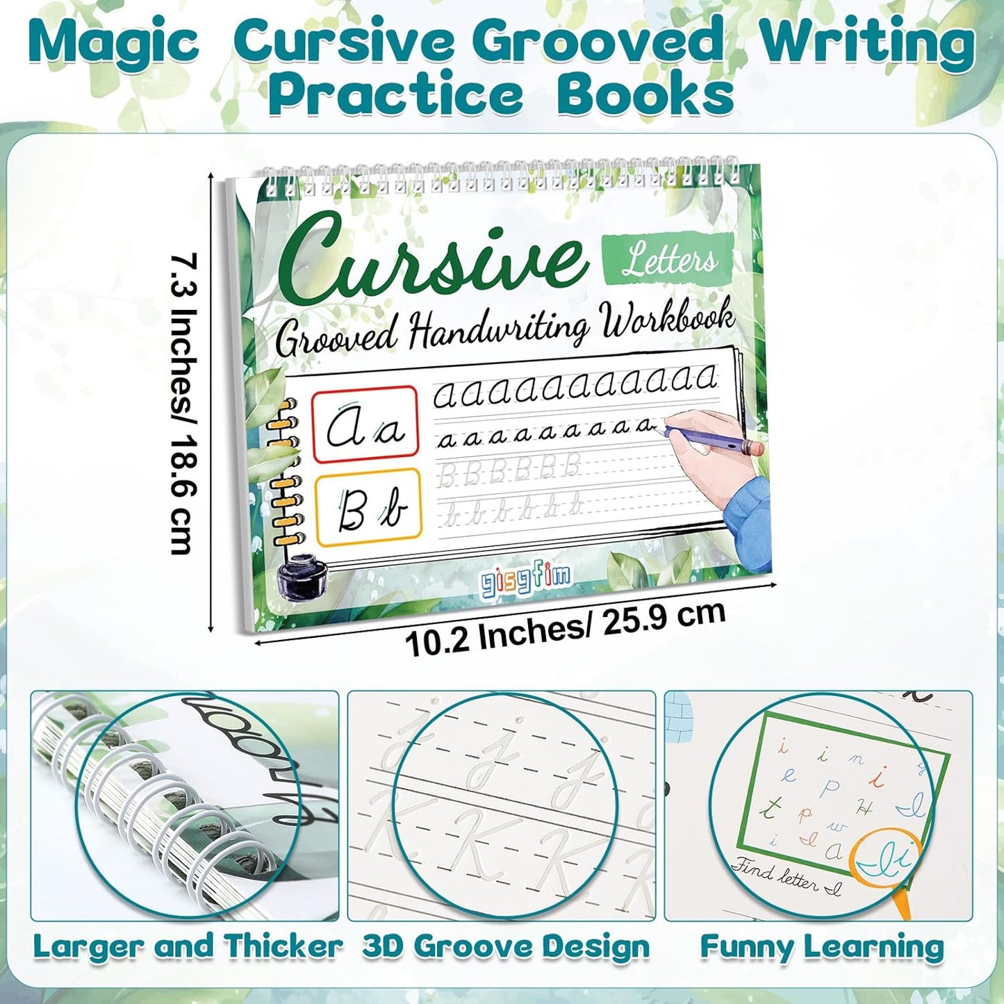 gisgfim Grooved Cursive Handwriting Workbook Magic Reusable Grooved Cursive Handwriting Practice Guided Tracing with Disappearing Ink Pens for Beginners Kids Learning Activities Supplies (Sentence)