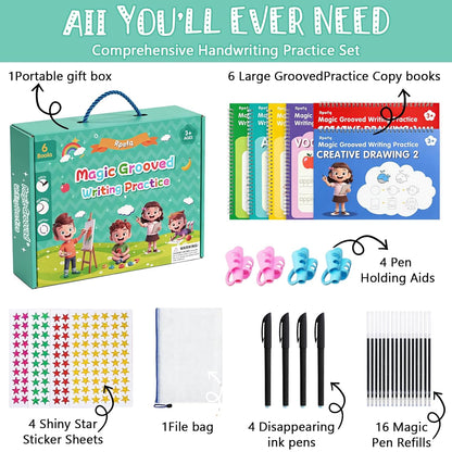Magic Grooved Writing Practice for Kids Ages 3-8,Reusable Large Grooved Handwriting Practice Books, Writing Books for Kids 5-7 Preschool Learning Activitys for Tracing Letters & Numbers
