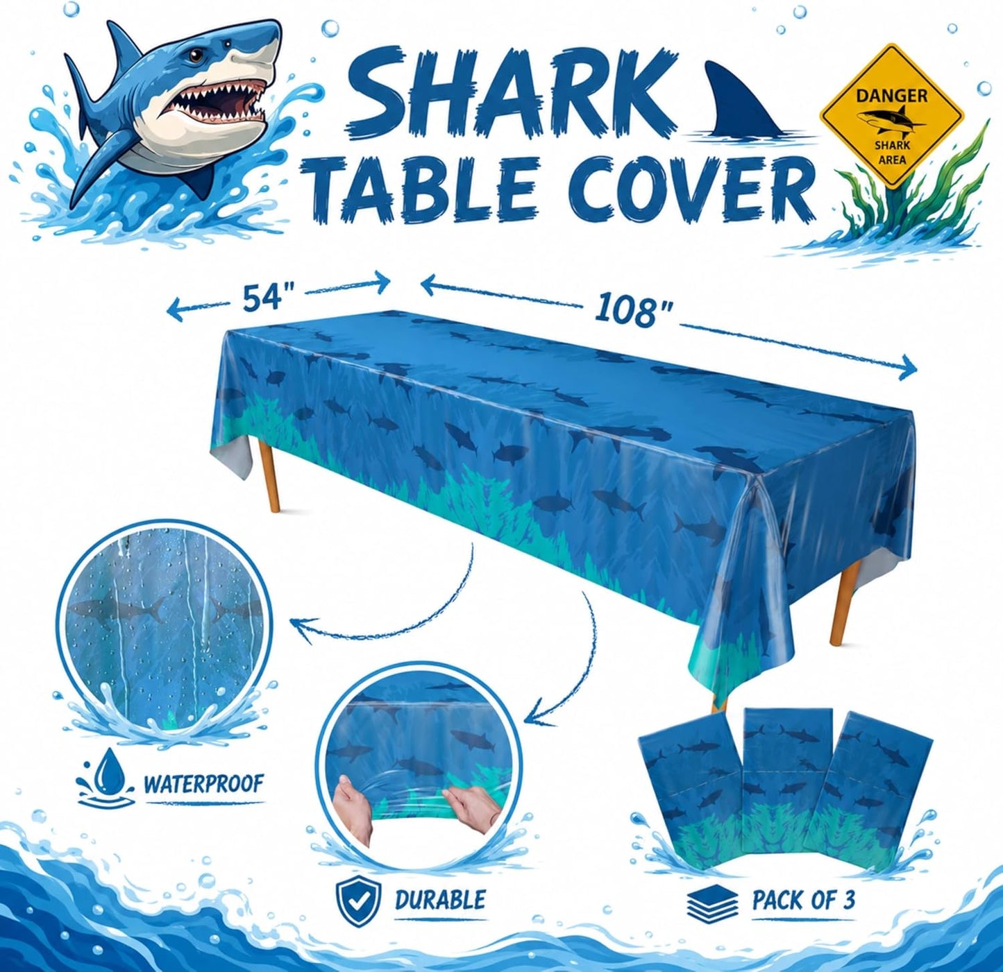 Blue Orchards Science Table Covers (Pack of 3) - 54"x108" XL - Science Birthday Party Decorations, Chemistry Party, Laboratory Theme Table Cloth