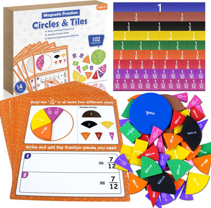 ZKOO Magnetic Fraction Tiles & Fraction Circles Activity Set, Math Manipulatives for Elementary School, Math Learning Magnets Puzzles, School Educational Resources Classroom Educational Kit