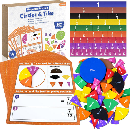 ZKOO Magnetic Fraction Tiles & Fraction Circles Activity Set, Math Manipulatives for Elementary School, Math Learning Magnets Puzzles, School Educational Resources Classroom Educational Kit