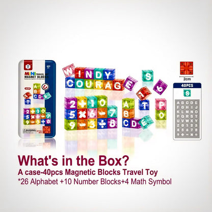 Magnetic Alphabet Blocks 40pcs - Educational STEM Learning Toys for Kids 3-8 | Portable Travel Letter Number Math Kit | Montessori Preschool Gifts Boys Girls