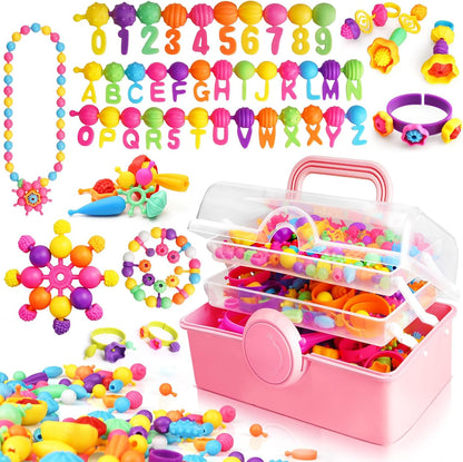 FUNZBO 520+ Snap Pop Beads - Jewelry Making Beads Charms Style Craft Kit, Arts and Crafts for Kids Ages 4-8, Toys for 3 4 5 6 7 Years Old Girls Birthday Gifts Ideas, Bracelet Necklace Ring for Girls