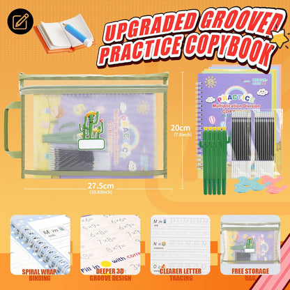 BYFWH Magic Groove Practice Copybook for Kids, Reusable Writing Practice Books, Grooved Handwriting Book Set for Kid Ages 3-8 Calligraphy 5.59 * 7.91 (5 Medium Books with Cactus Pens & Gift Box)