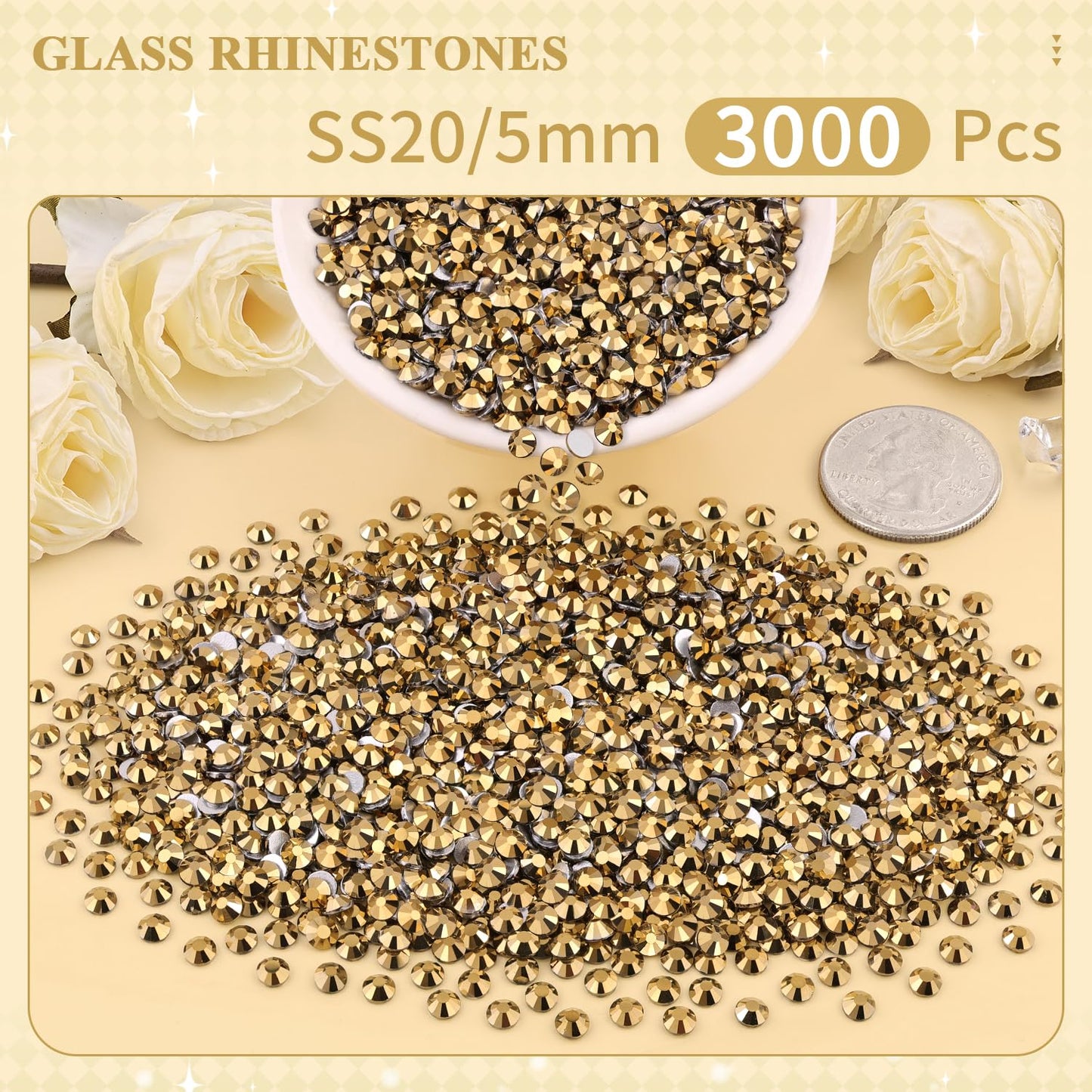 5000PCS SS6/2mm Glass Crystal Rhinestones (Clear), Bedazzling Flatback Rhinestones for Crafting DIY Crafts Nail Art Makeup Decoration, Gems Diamond Charms for Tumbler Shoes Clothing Mug
