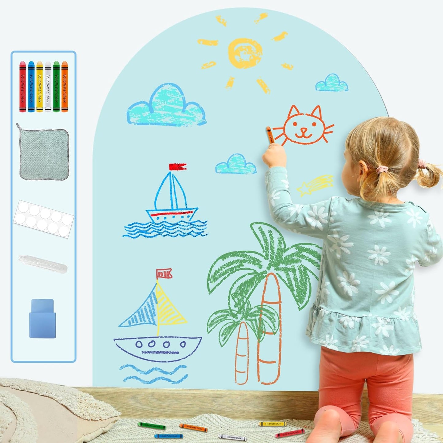 8 PCS Magnetic Wall Decals for Kids Magnetic Chalkboard Peel and Stick Magnet Sheets Board Sticker Tangram Puzzle Self Adhesive Contact Paper Dry Erase Blackboard for Playroom Homeschool 15.7"x10.4"