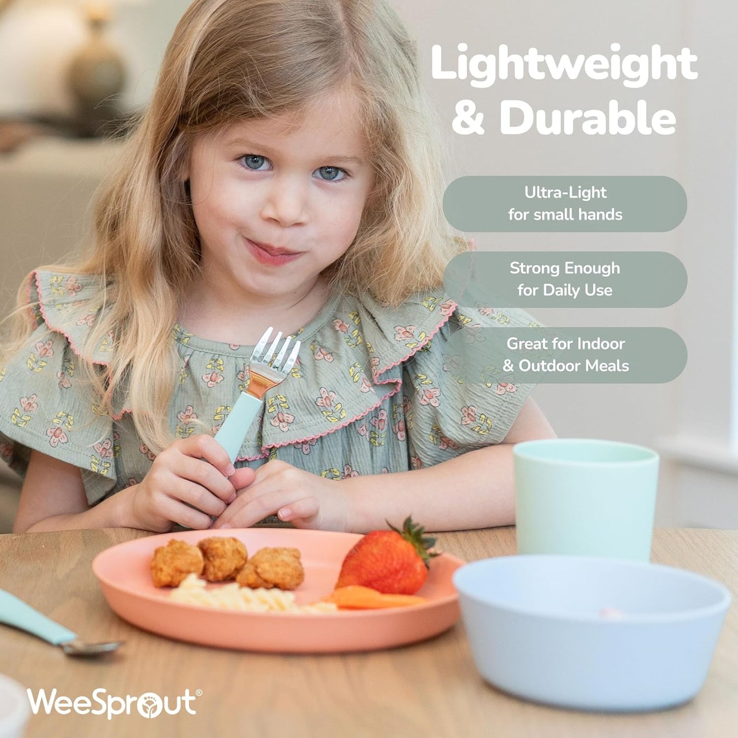 WeeSprout Bamboo Toddler Cups - 4 pc Set (10 fl oz), Organic & Non-Plastic Cup Pack for Toddlers, Big Kids or Baby, Natural