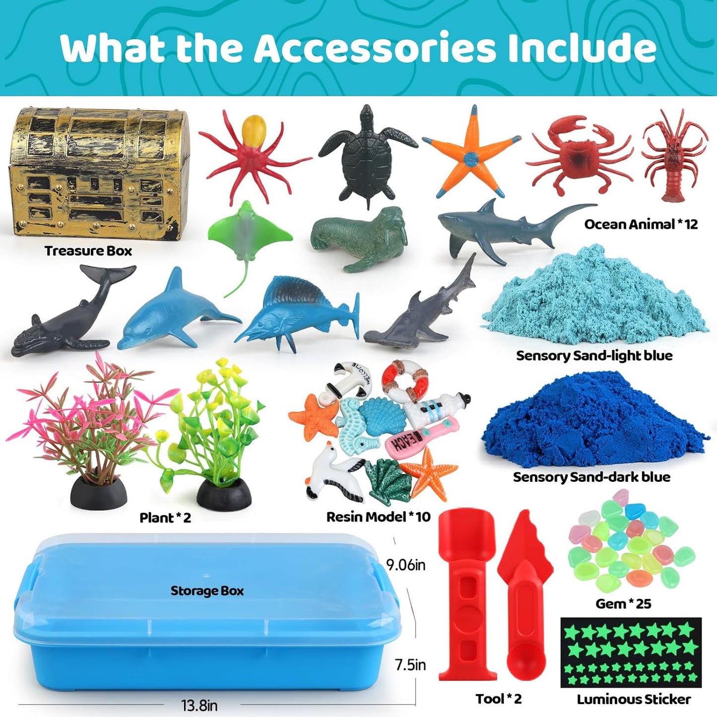 Kaelinda Ocean Sensory Bin - Sea Animals Toys for Kids 3-5, Sensory Bin Sand Gifts for Toddler 3-4, Ocean Toys Sensory Sand for Boys Girls Birthday 3 4 5 6 7 8 Year Old