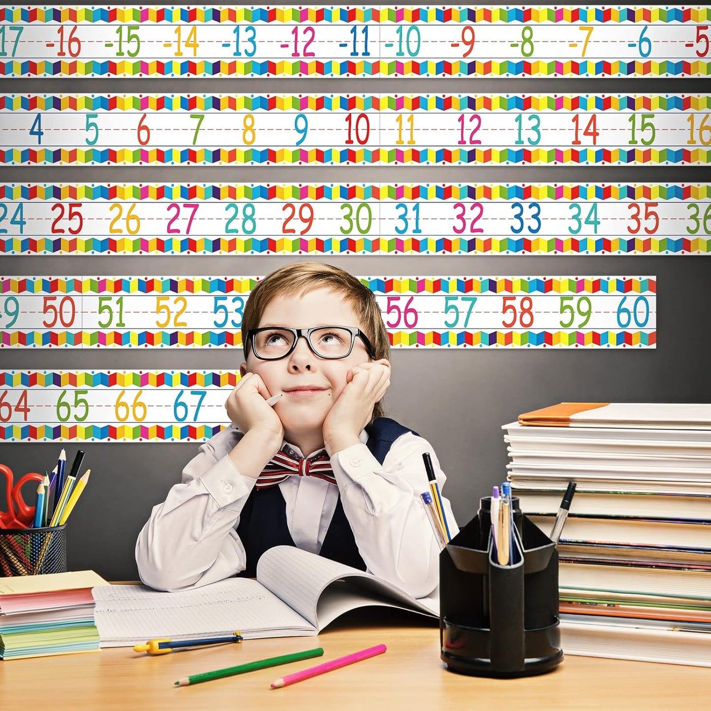 12 Pieces Number Line Bulletin Board Border Rainbow Number Border Poster -20 to 100 Number Line Strips Bulletin Board Decorations Set for Math Classes Preschool Elementary Classroom Wall Decor